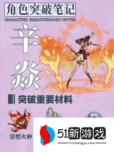 原神辛焱角色突破需要什么材料
